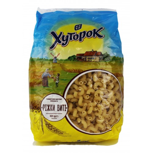Макарони Ріжки виті 800г /Хуторок/